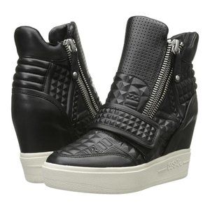 Ash Black Leather Wedge Sneakers